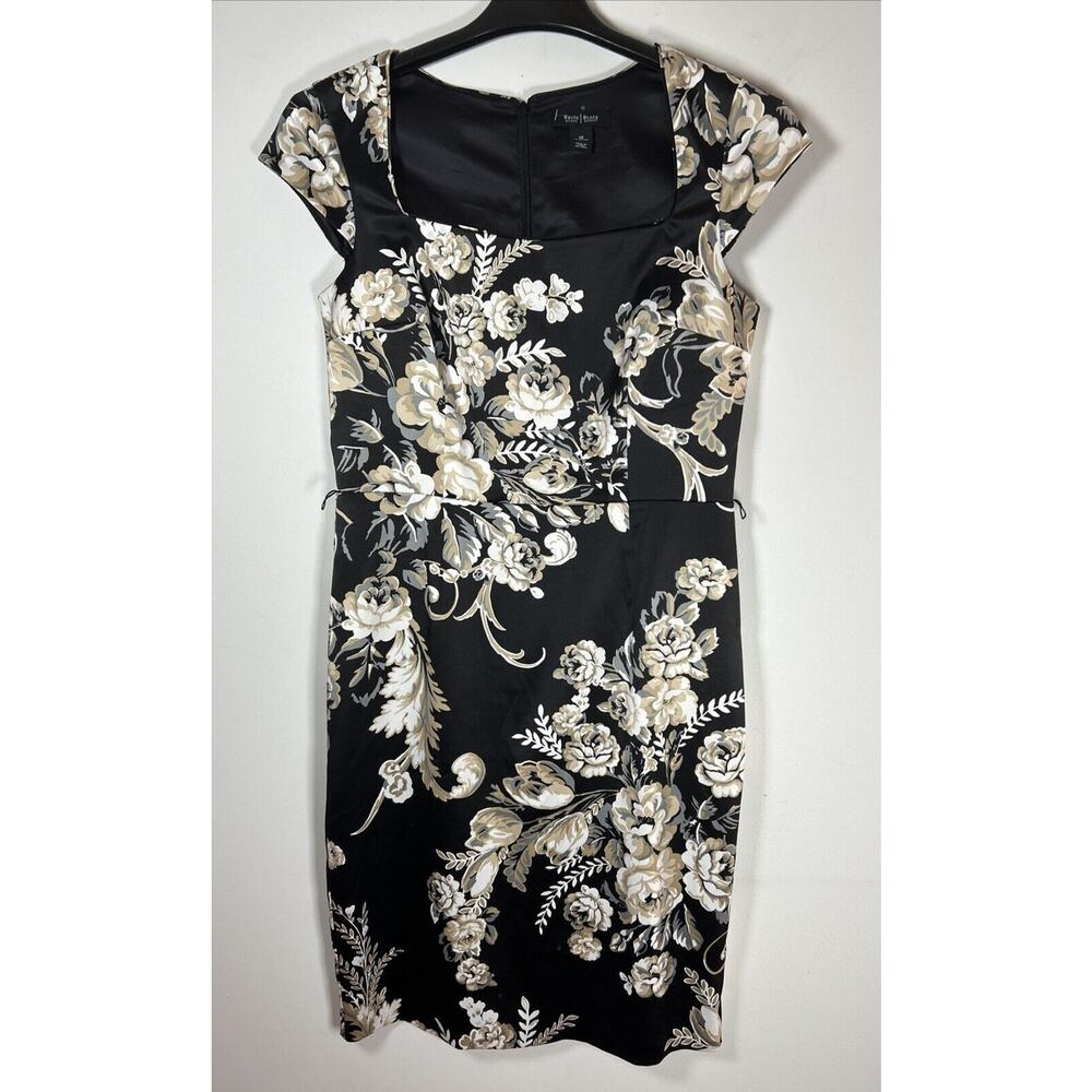 White House Black Market Black Floral Midi Dress with Cream Flowers